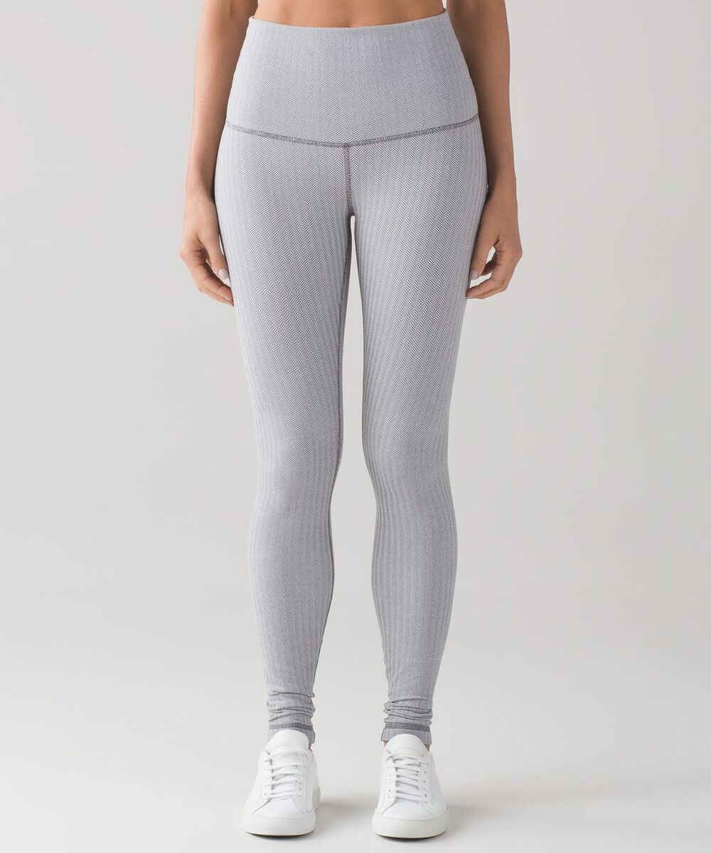 Lululemon Wunder Under High Rise Leggings Heathered Herringbone White Slate 8